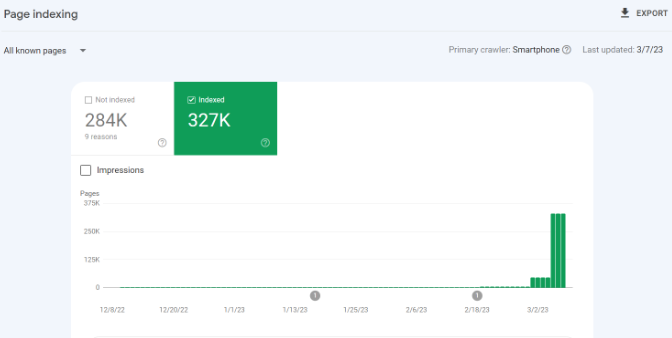 google search console page indexing report